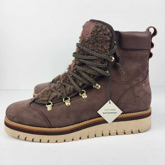 Cole Haan Women Zerogrand Lodge Brown Suede Boots With Shearling Lining 10.5B - Picture 1 of 12